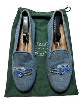 Stubbs & Wootton Blue Canvas Embroidered Car Loafers